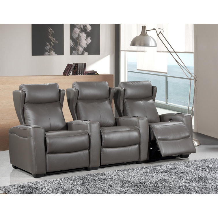Wildon Home® Vallecito Leather Power Reclining Home Theater Seating with Cup Holder Wayfair